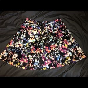 Black Floral Print Skater Skirt